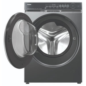 Haier 10kg 500 Series Dark Stainless Front Loader Washing Machine with Ultra Fresh Air HWF10DB2, Front View with Door Open