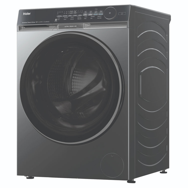 Haier 10kg 500 Series Dark Stainless Front Loader Washing Machine with Ultra Fresh Air HWF10DB2, Left Side View