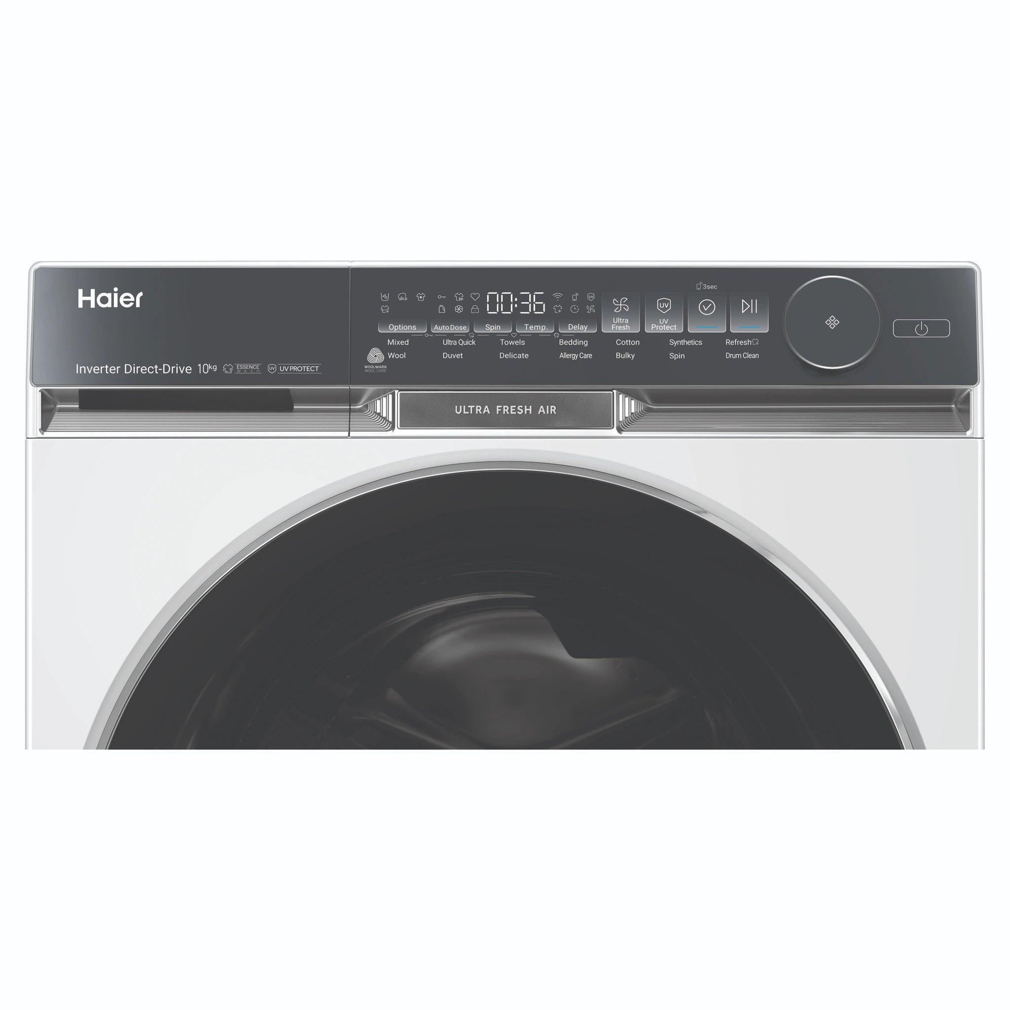 Haier 10kg 500 Series White Front Loader Washing Machine with Ultra Fresh Air HWF10DW2, Control Panel View