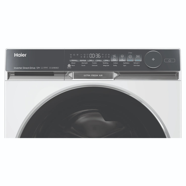 Haier 10kg 500 Series White Front Loader Washing Machine with Ultra Fresh Air HWF10DW2, Control Panel View