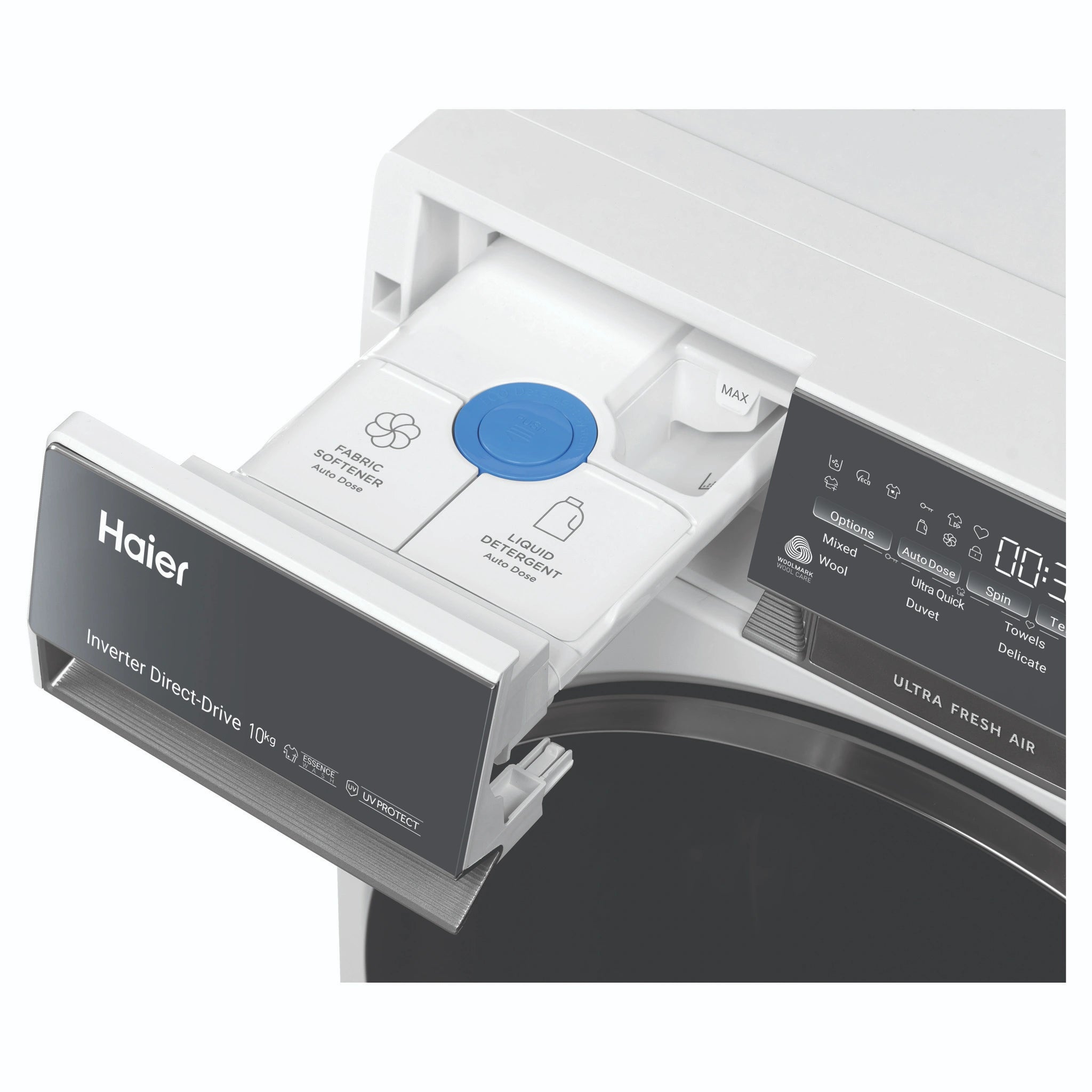 Haier 10kg 500 Series White Front Loader Washing Machine with Ultra Fresh Air HWF10DW2, Detergent Drawer
