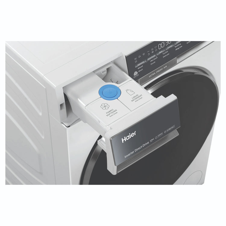 Haier 10kg 500 Series White Front Loader Washing Machine with Ultra Fresh Air HWF10DW2, Detergent Drawer