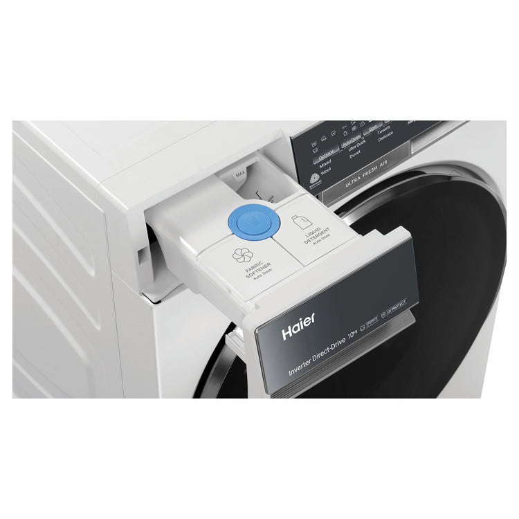 Haier 10kg 500 Series White Front Loader Washing Machine with Ultra Fresh Air HWF10DW2, Detergent Drawer