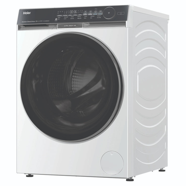 Haier 10kg 500 Series White Front Loader Washing Machine with Ultra Fresh Air HWF10DW2, Left Side View