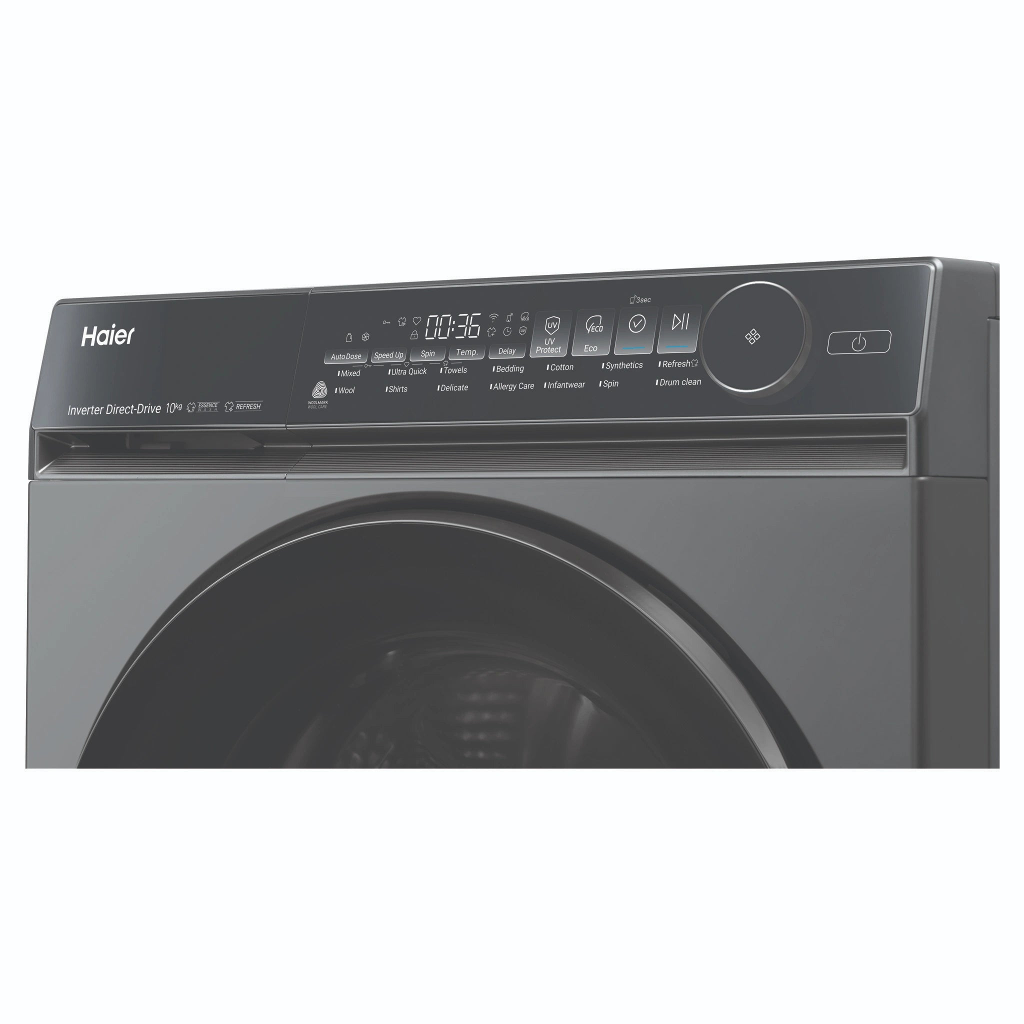 Haier 10kg 500 Series Dark Stainless Front Loader Washing Machine HWF10NB1, Control Panel View