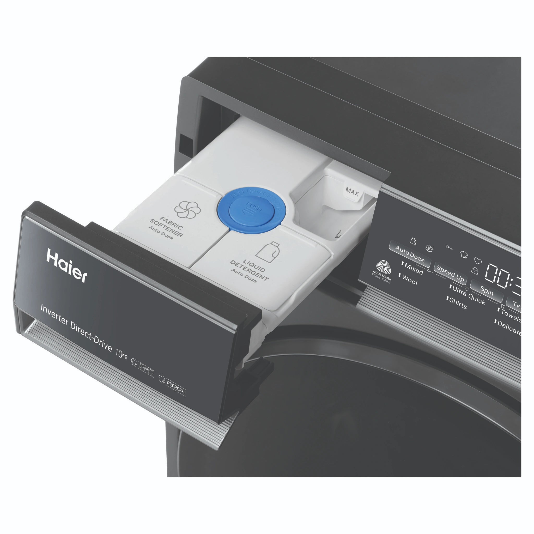 Haier 10kg 500 Series Dark Stainless Front Loader Washing Machine HWF10NB1, Detergent Drawer