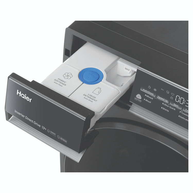 Haier 10kg 500 Series Dark Stainless Front Loader Washing Machine HWF10NB1, Detergent Drawer