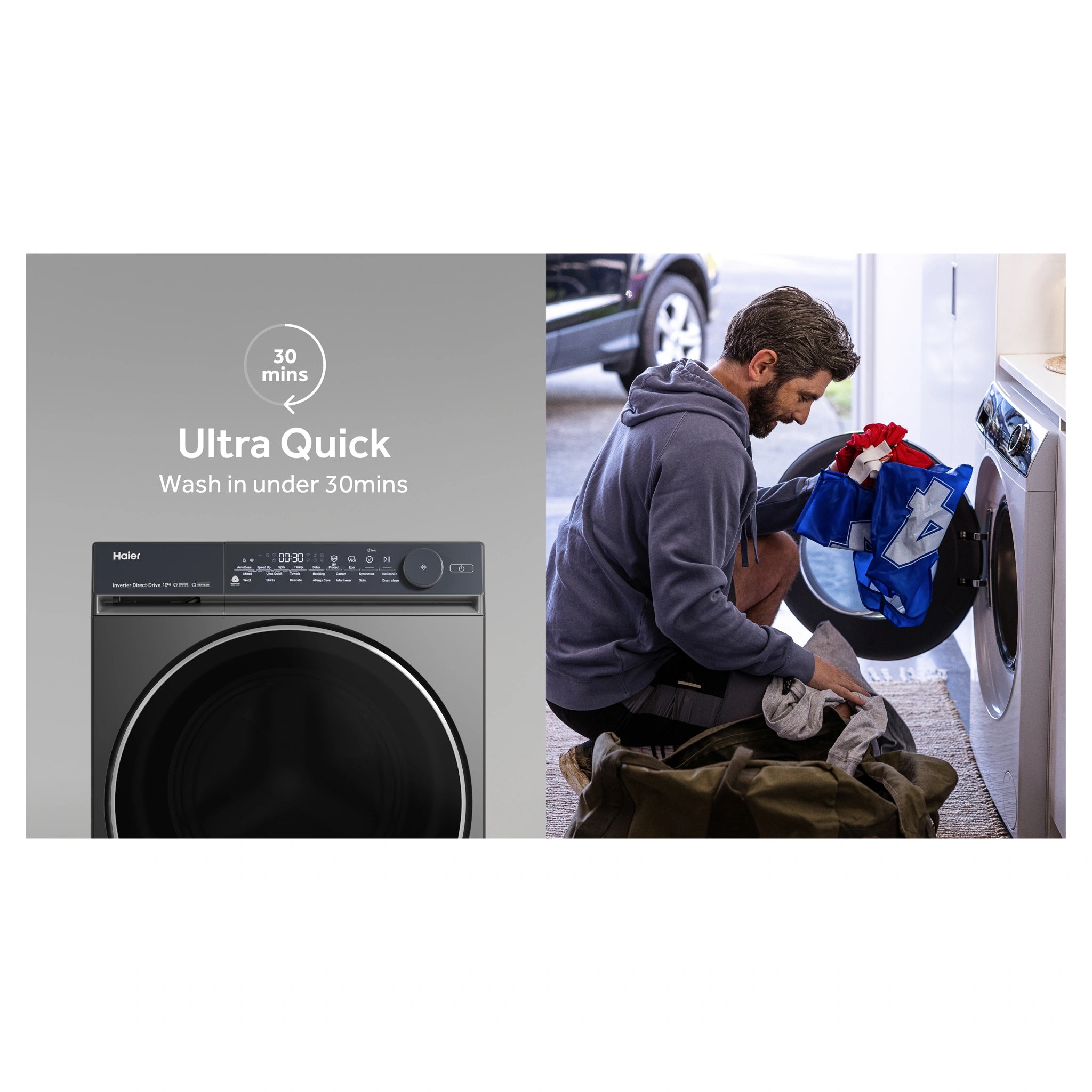 Haier 10kg 500 Series Dark Stainless Front Loader Washing Machine HWF10NB1, Features