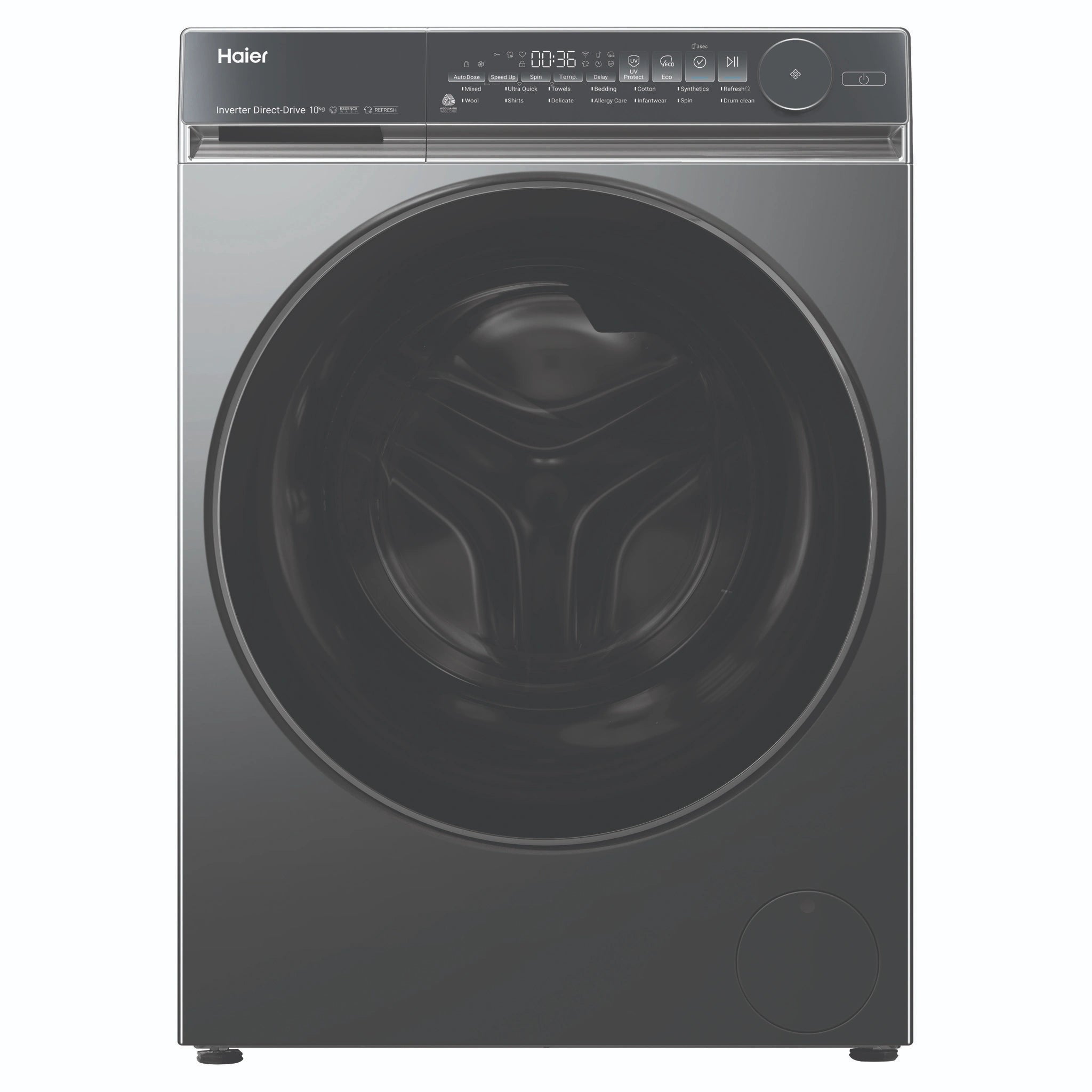 Haier 10kg 500 Series Dark Stainless Front Loader Washing Machine HWF10NB1, Front View