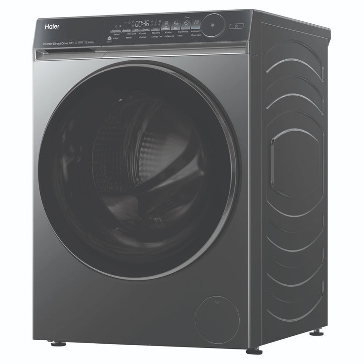 Haier 10kg 500 Series Dark Stainless Front Loader Washing Machine HWF10NB1, Left Side View