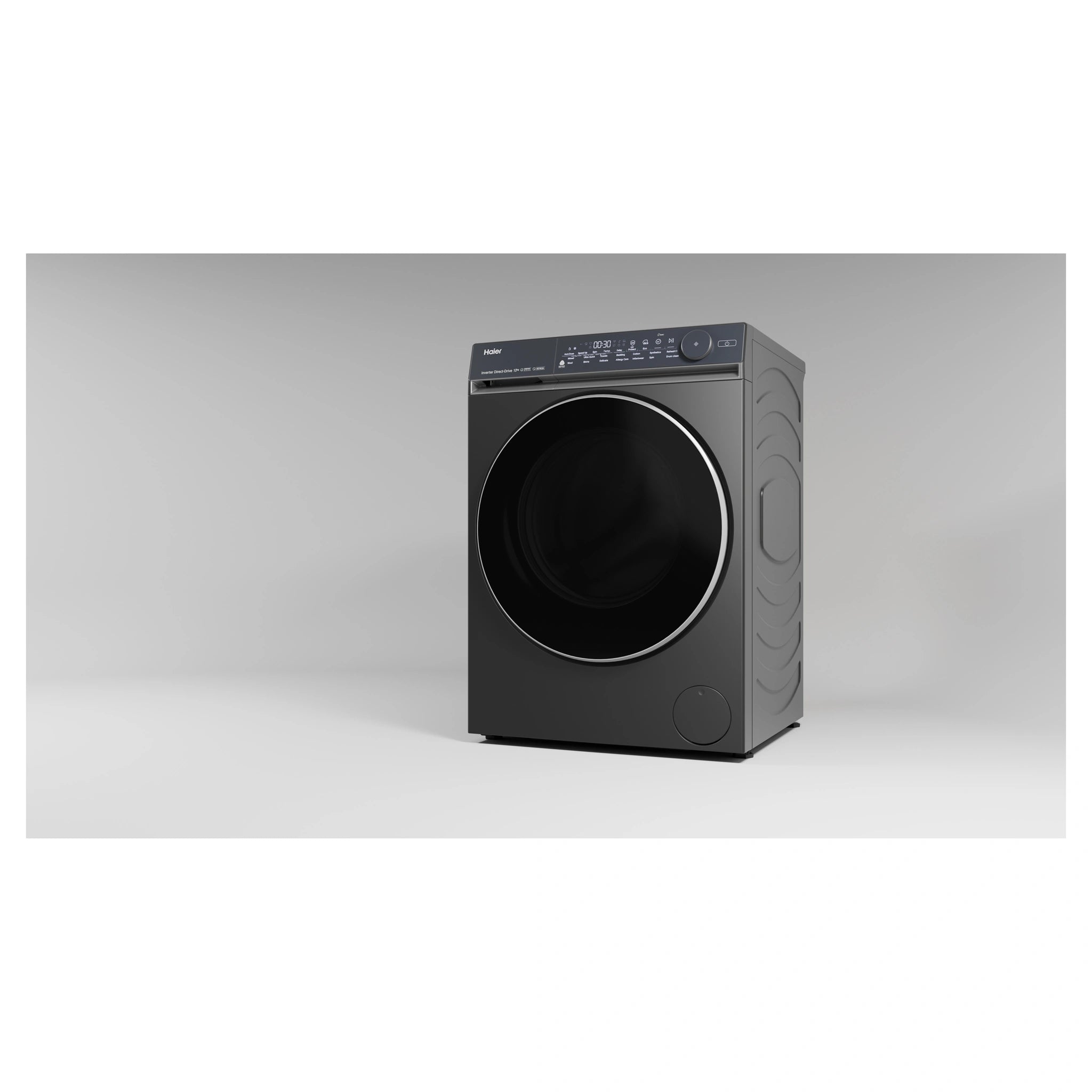 Haier 10kg 500 Series Dark Stainless Front Loader Washing Machine HWF10NB1, Left Side View
