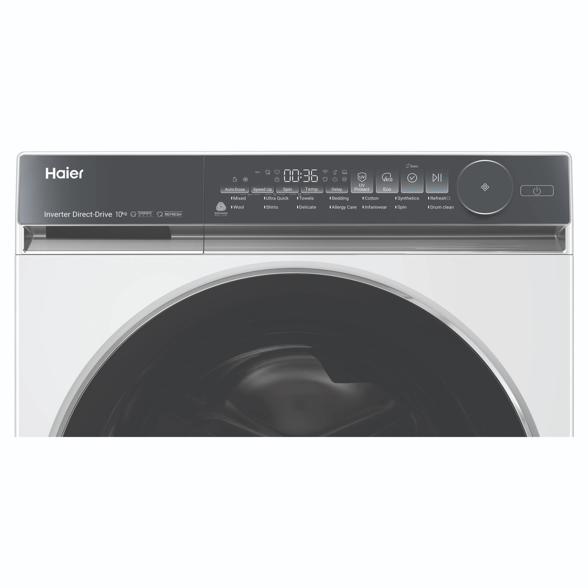 Haier 10kg 500 Series White Front Loader Washing Machine HWF10NW1, Control Panel View