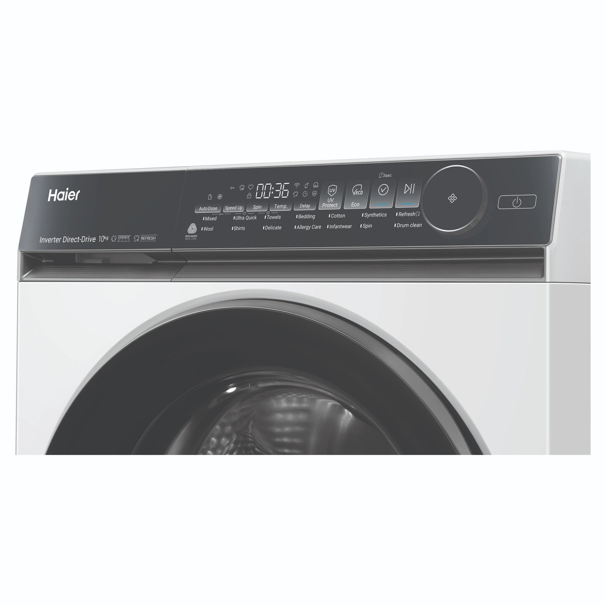 Haier 10kg 500 Series White Front Loader Washing Machine HWF10NW1, Control Panel View