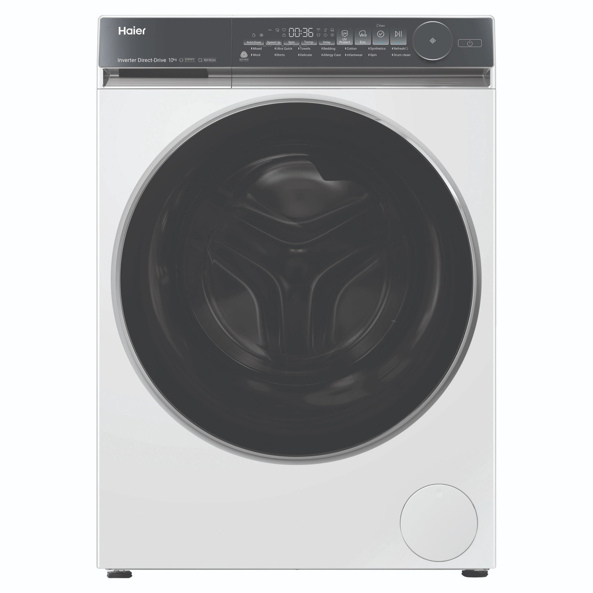 Haier 10kg 500 Series White Front Loader Washing Machine HWF10NW1, Front View