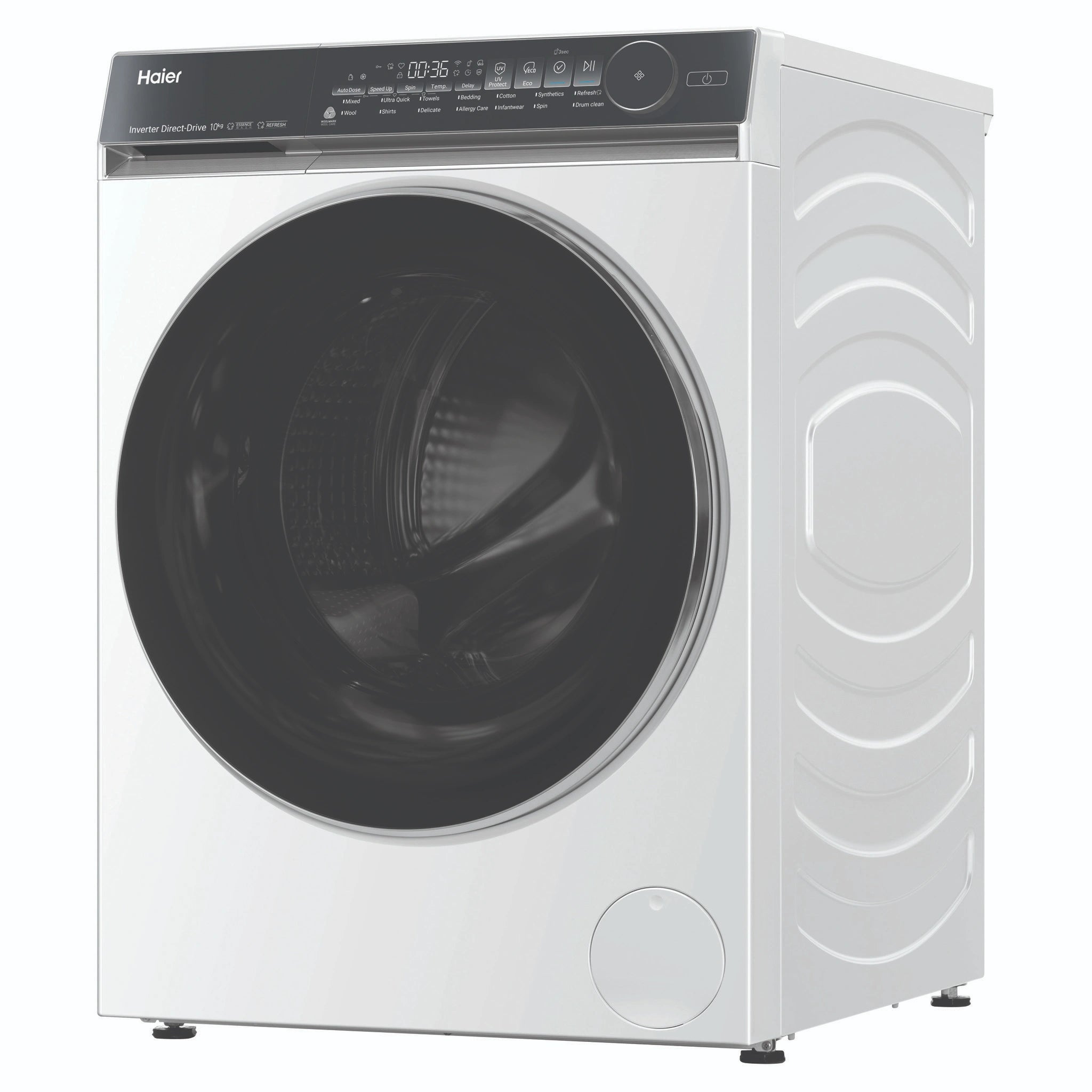 Haier 10kg 500 Series White Front Loader Washing Machine HWF10NW1, Left Side View