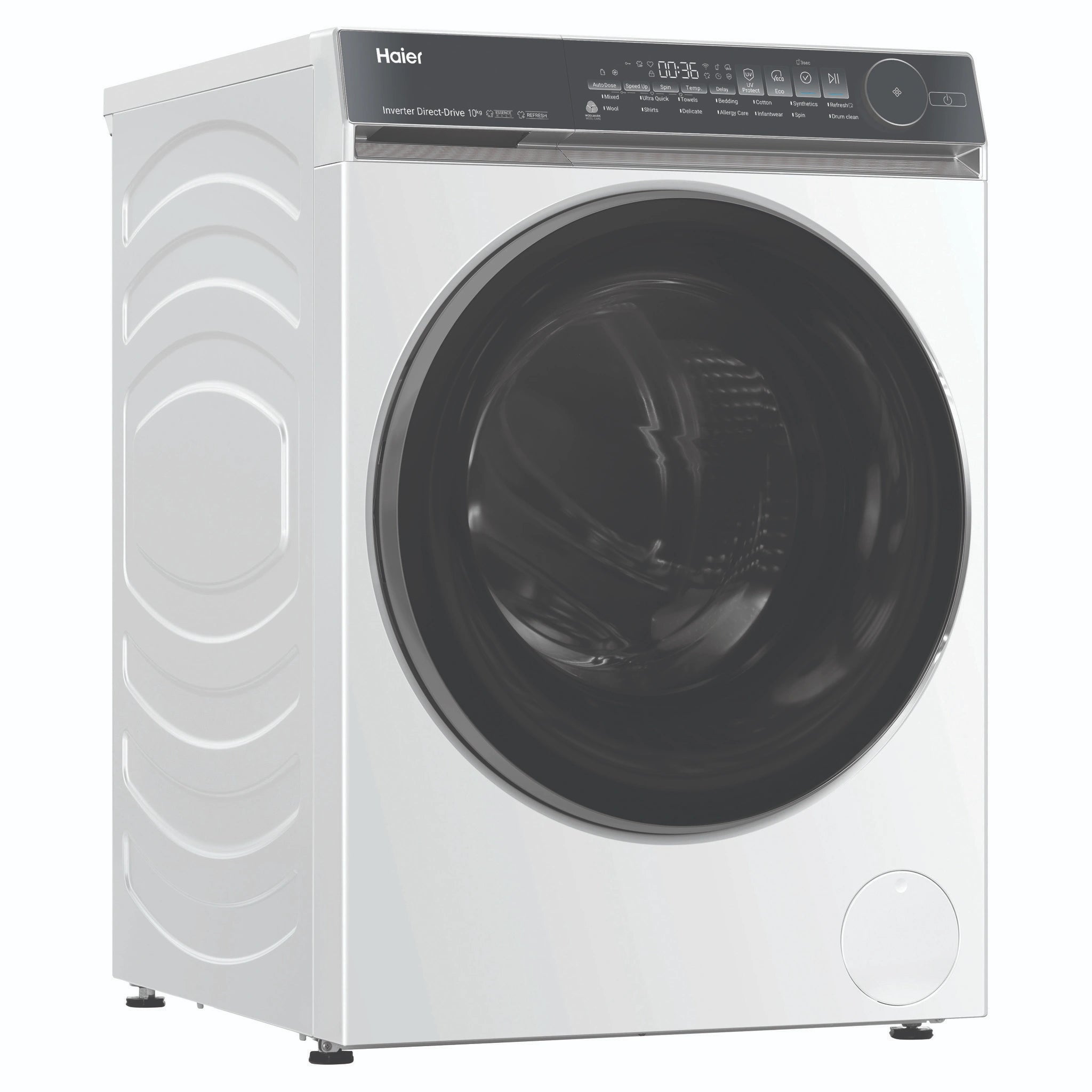 Haier 10kg 500 Series White Front Loader Washing Machine HWF10NW1, Right Side View