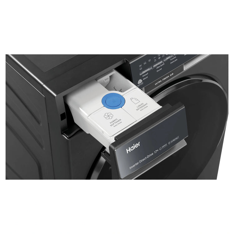 Haier 12kg 500 Series Dark Stainless Front Load Washing Machine – Ultra Fresh Air HWF12DB1, Detergent Drawer