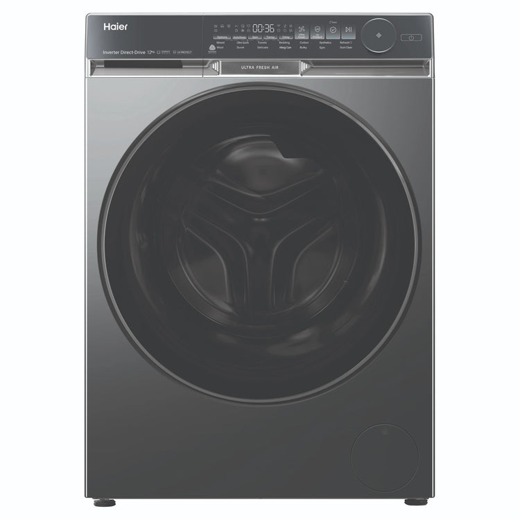 Haier 12kg 500 Series Dark Stainless Front Load Washing Machine – Ultra Fresh Air HWF12DB1, Front View