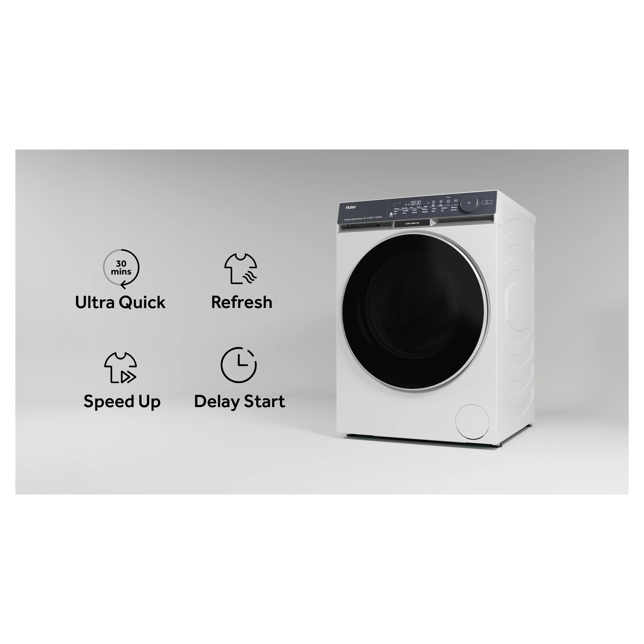 Haier 12kg 500 Series White Front Load Washing Machine – Ultra Fresh Air HWF12DW1, Features View