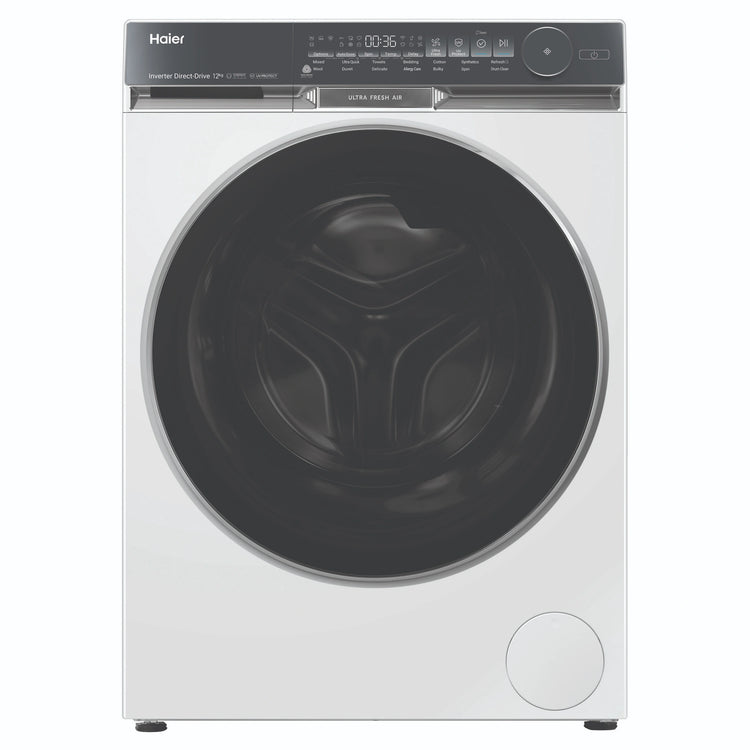 Haier 12kg 500 Series White Front Load Washing Machine – Ultra Fresh Air HWF12DW1, Front View