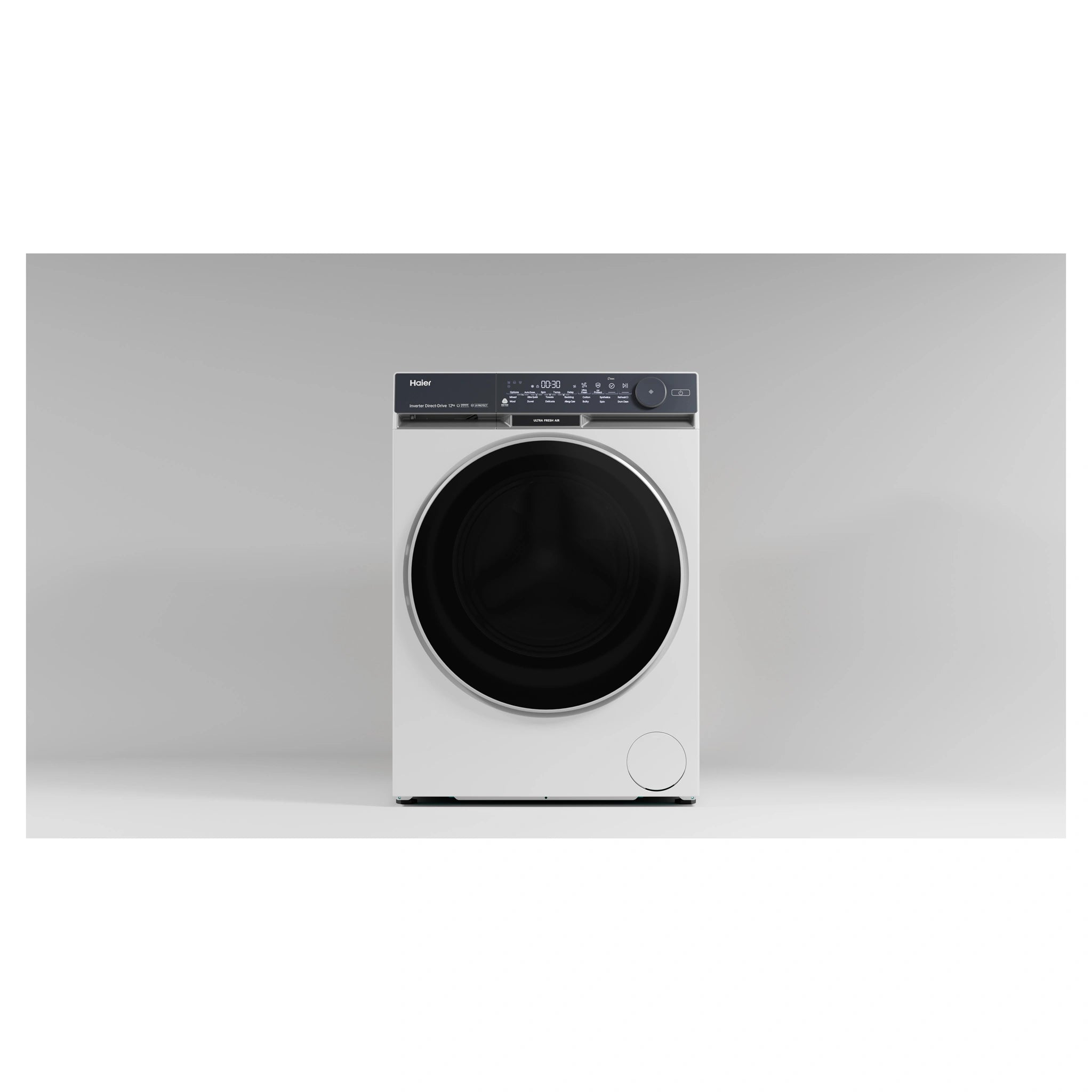 Haier 12kg 500 Series White Front Load Washing Machine – Ultra Fresh Air HWF12DW1, Front View