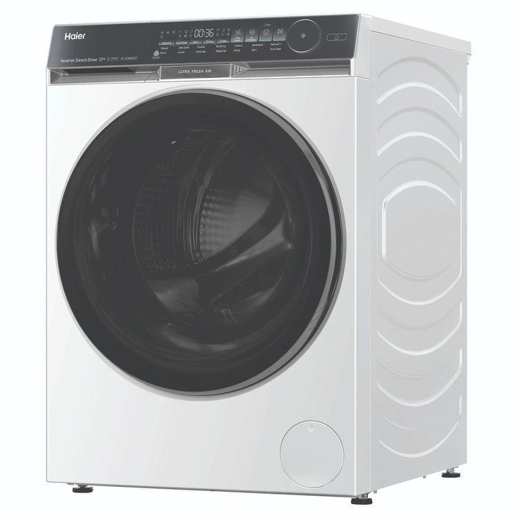Haier 12kg 500 Series White Front Load Washing Machine – Ultra Fresh Air HWF12DW1, Left Side View