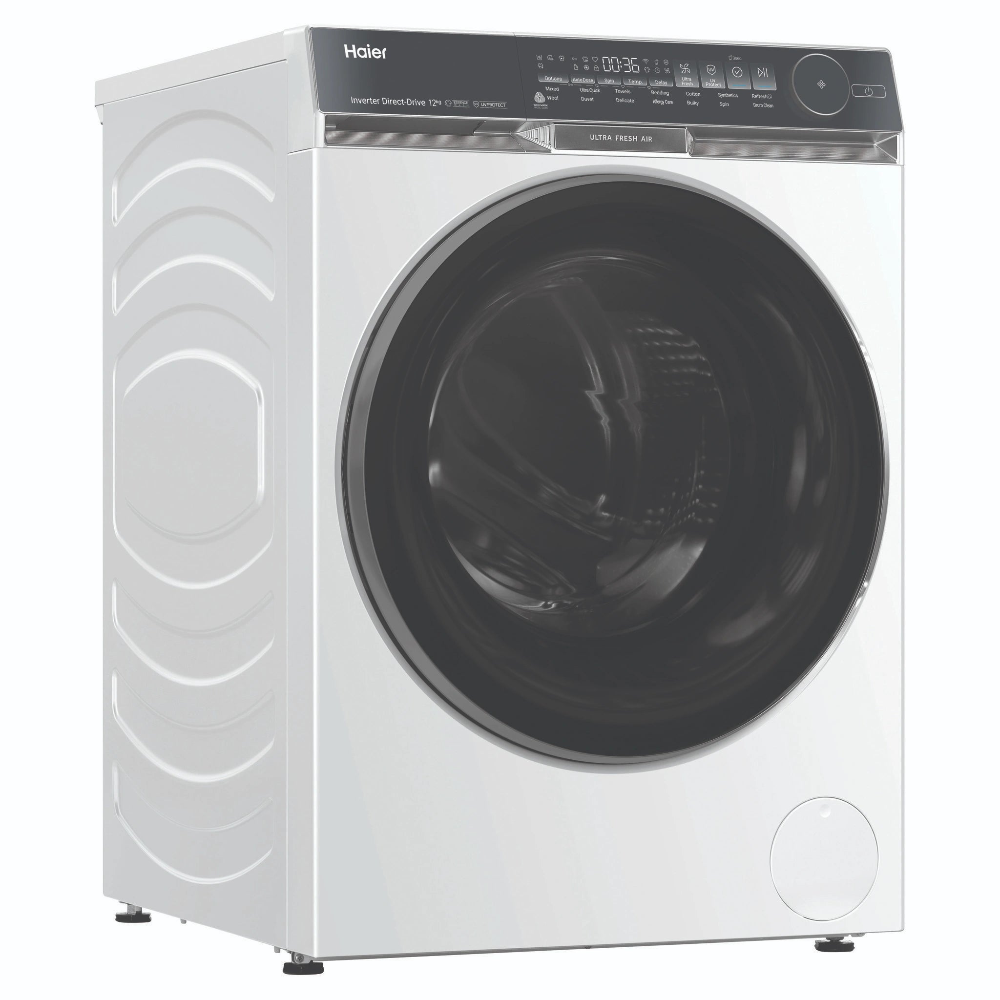 Haier 12kg 500 Series White Front Load Washing Machine – Ultra Fresh Air HWF12DW1, Right Side View
