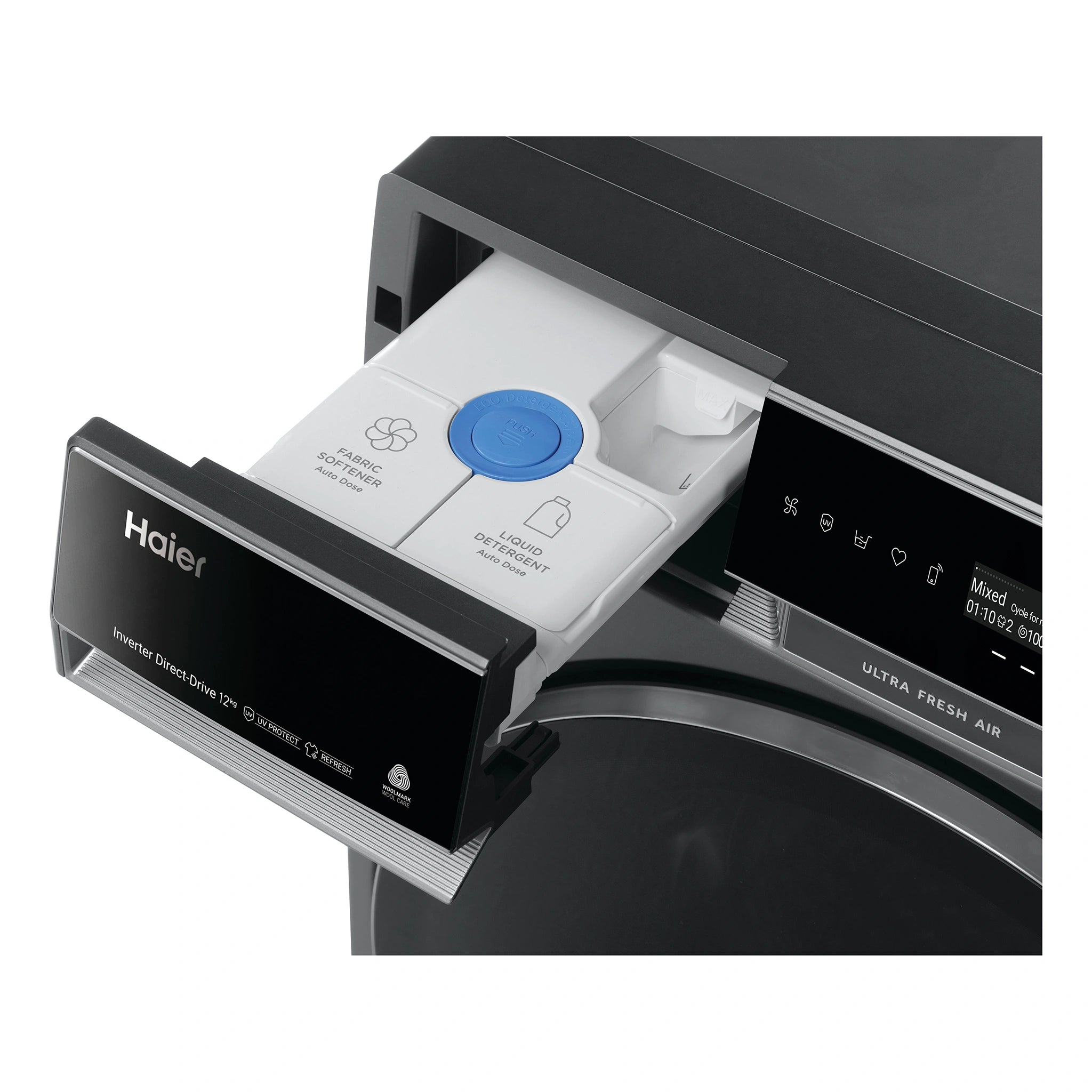 Haier 12kg 600 Series Front Loader Washing Machine - UV Protect HWF12PXB1, Drawer View