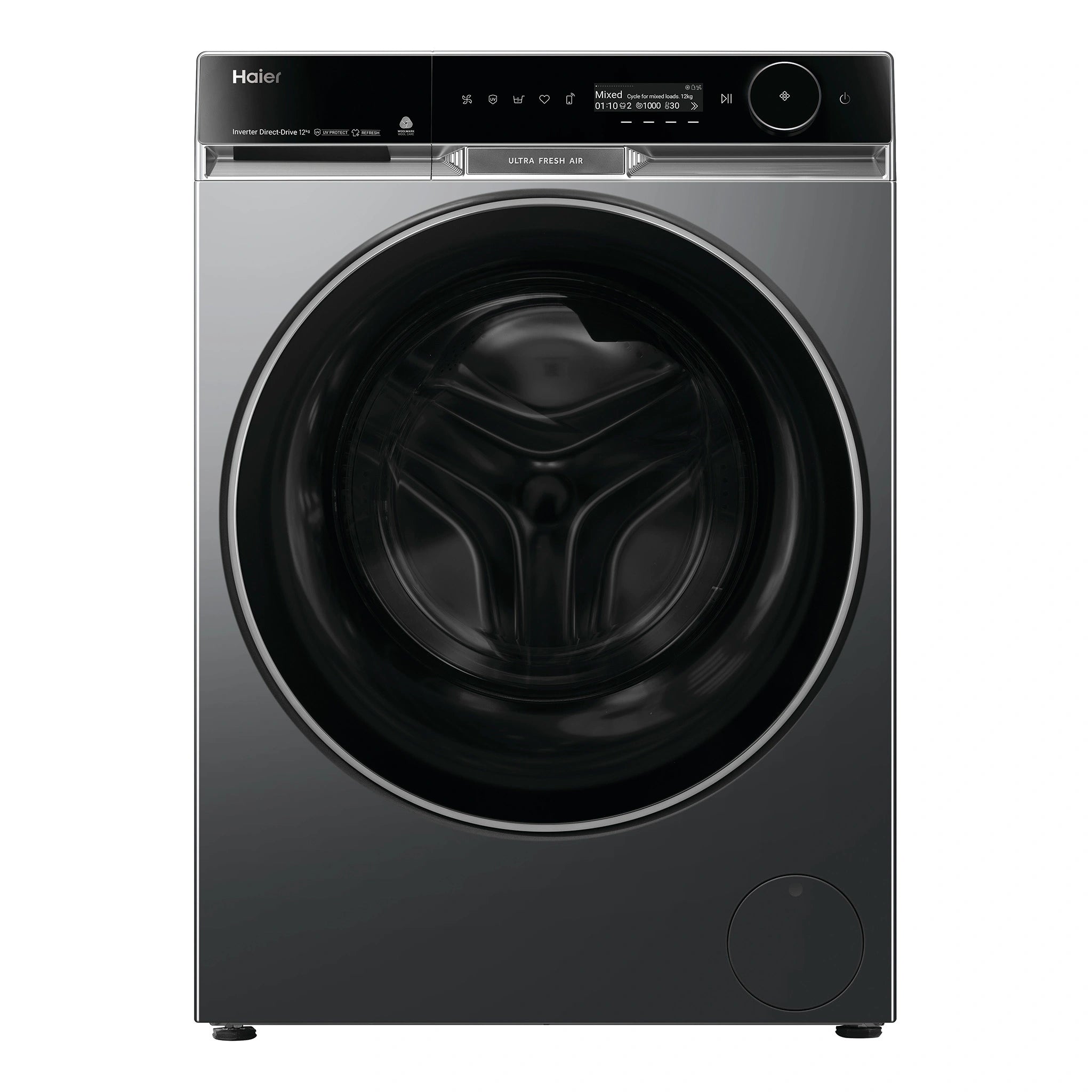 Haier 12kg 600 Series Front Loader Washing Machine - UV Protect HWF12PXB1, Front View
