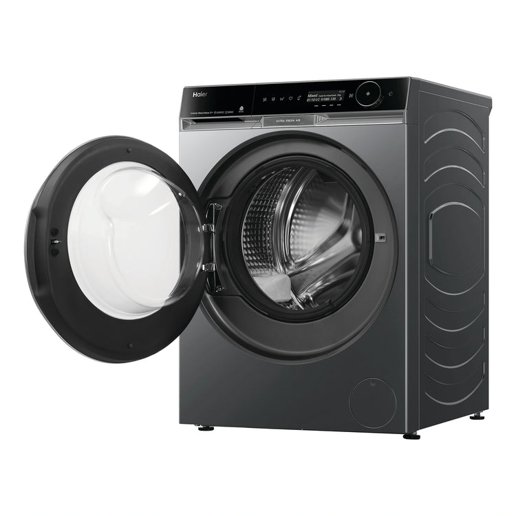 Haier 12kg 600 Series Front Loader Washing Machine - UV Protect HWF12PXB1, Right Side View with Door Open