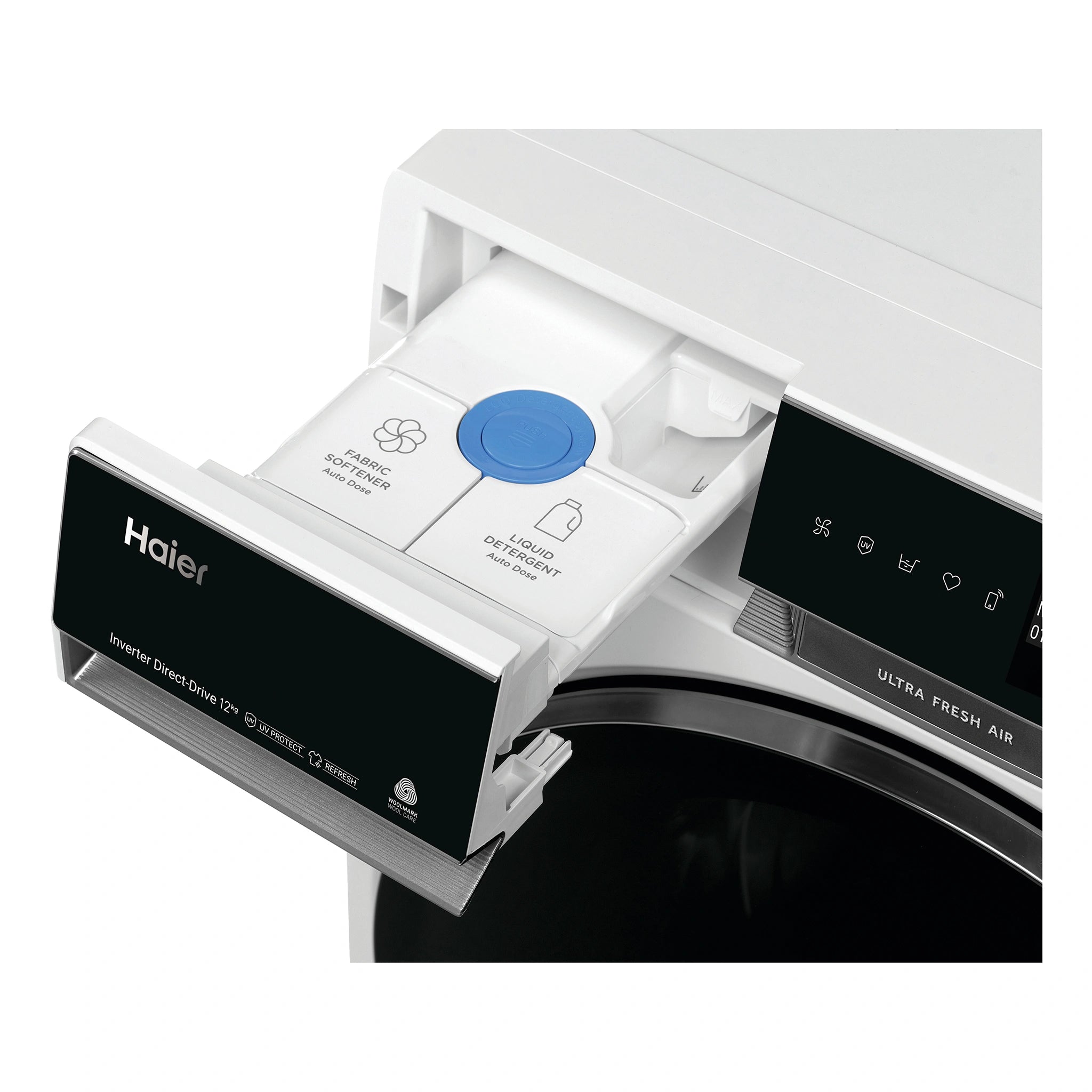 Haier 12kg 600 Series Front Loader Washing Machine - UV Protect HWF12PXW1, Drawer View