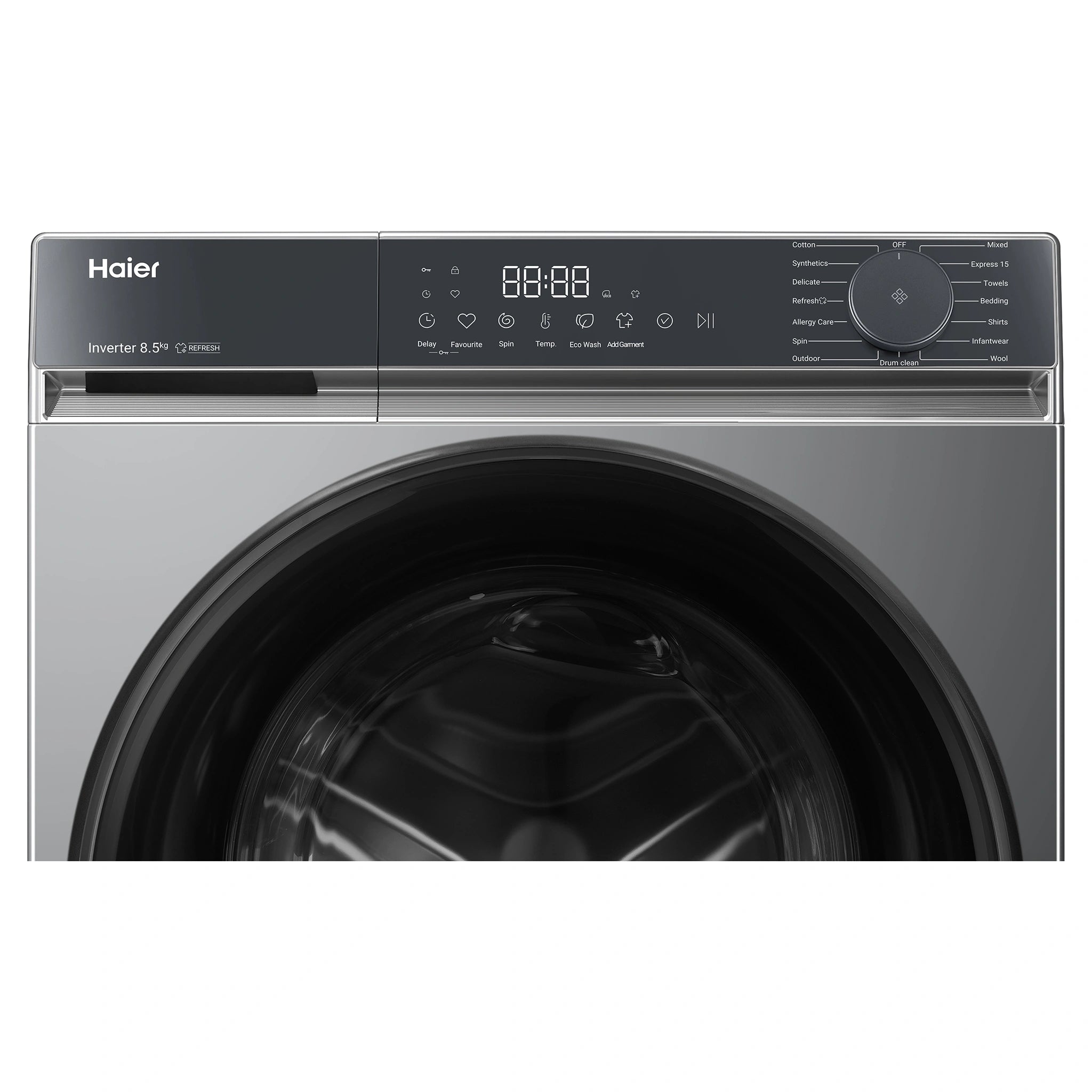 Haier 8.5kg 300 Series Black Front Load Washing Machine HWF85KB1, Front Panel View