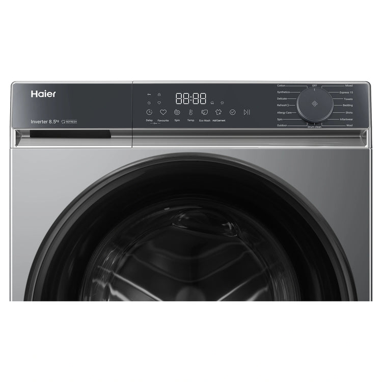 Haier 8.5kg 300 Series Black Front Load Washing Machine HWF85KB1, Front Panel View
