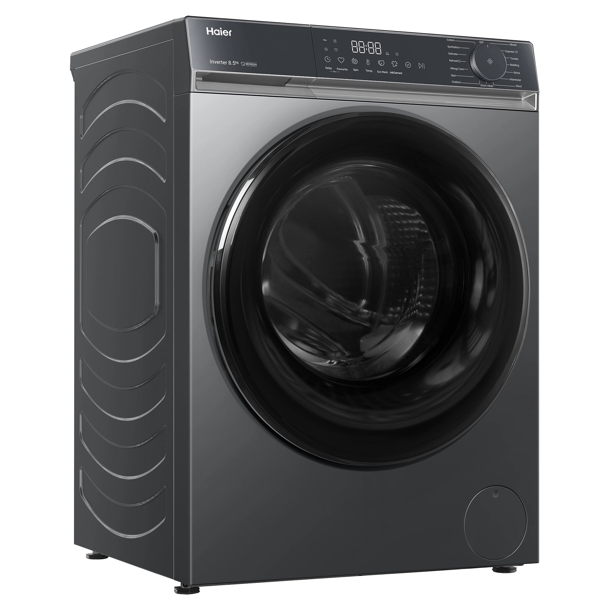 Haier 8.5kg 300 Series Black Front Load Washing Machine HWF85KB1, Left Side View