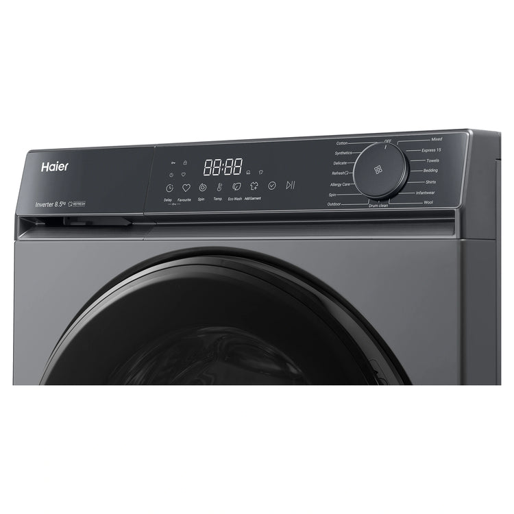 Haier 8.5kg 300 Series Black Front Load Washing Machine HWF85KB1, Right Side Panel View