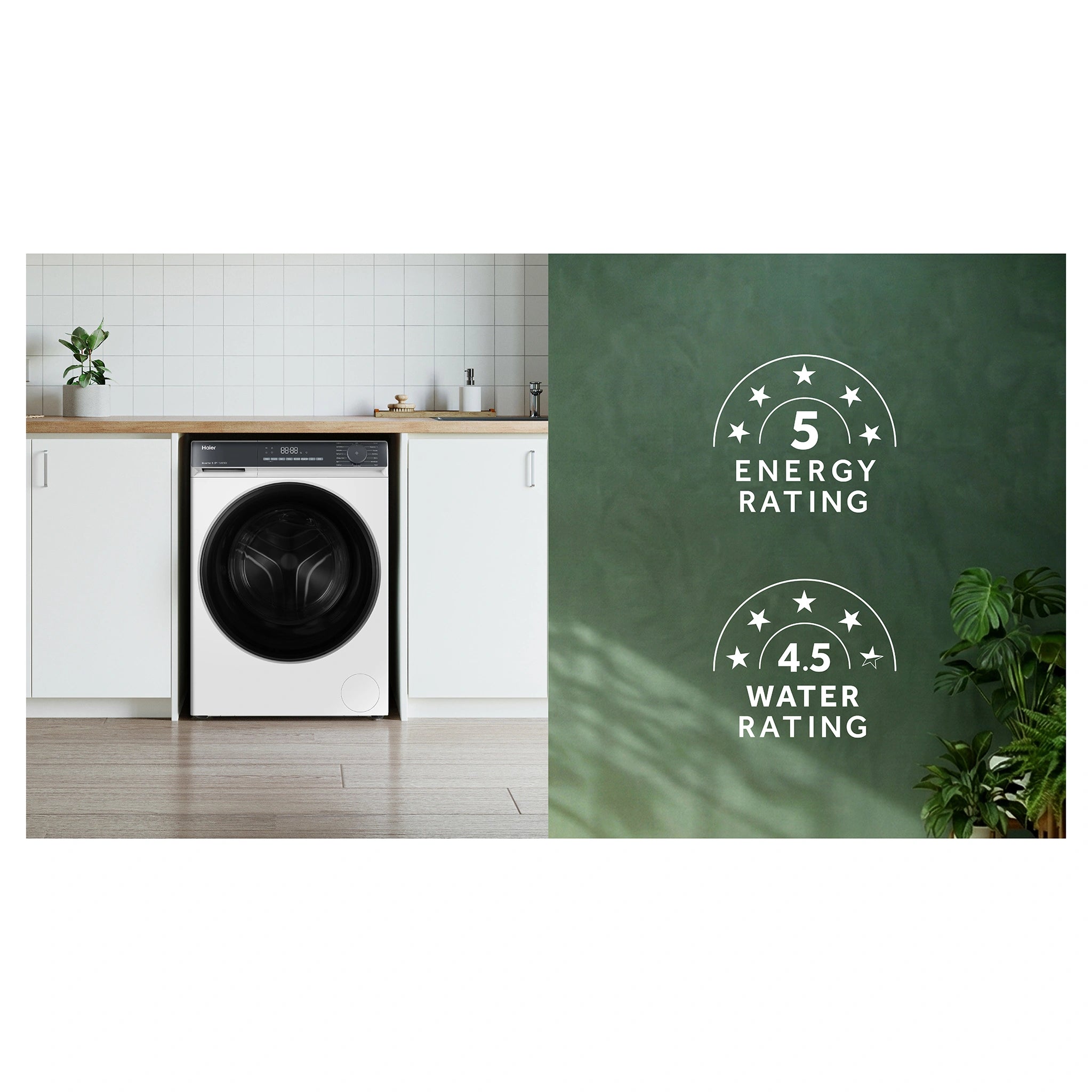 Haier 8.5kg 300 Series White Front Load Washing Machine HWF85KW1, Energy Rating Feature