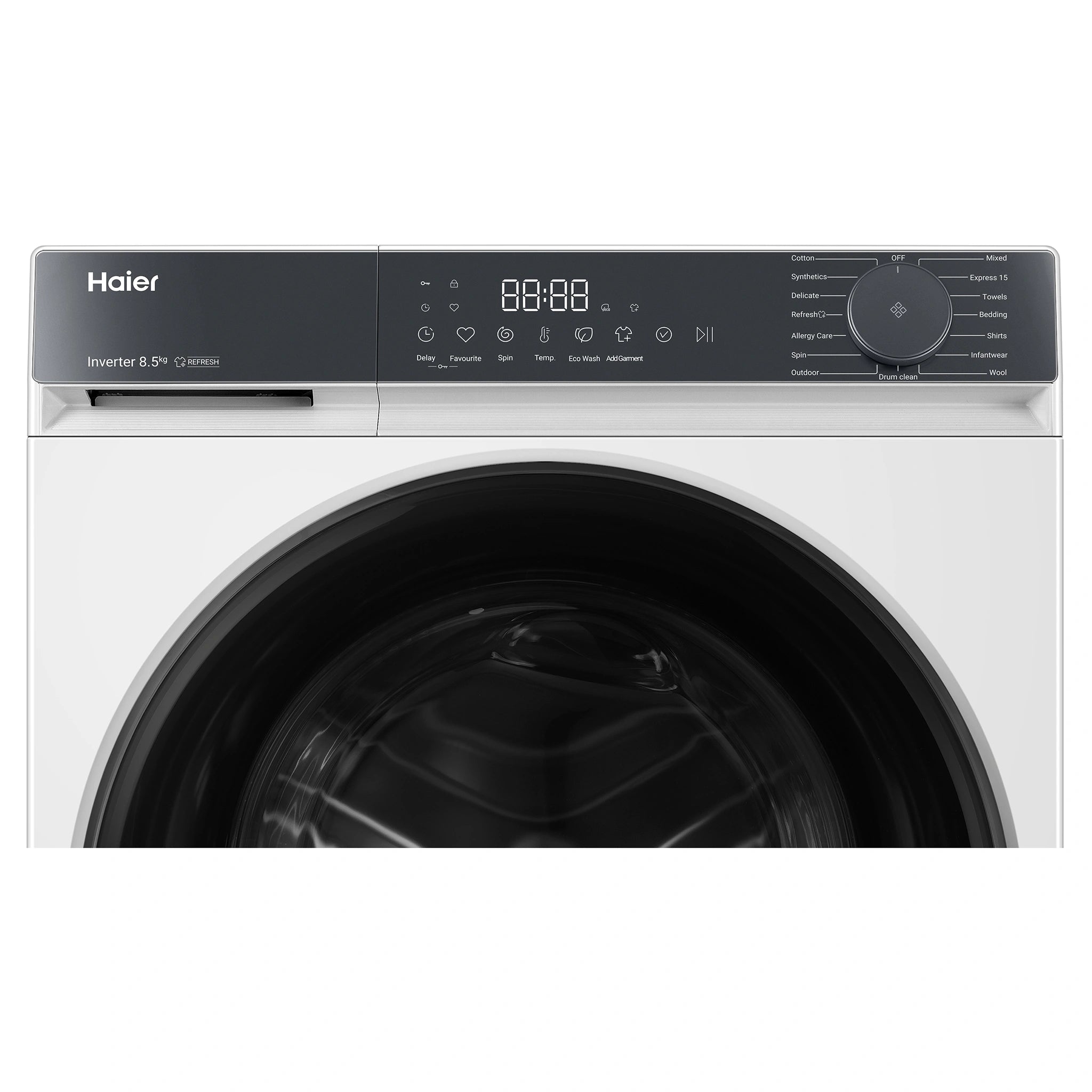 Haier 8.5kg 300 Series White Front Load Washing Machine HWF85KW1, Front Panel View