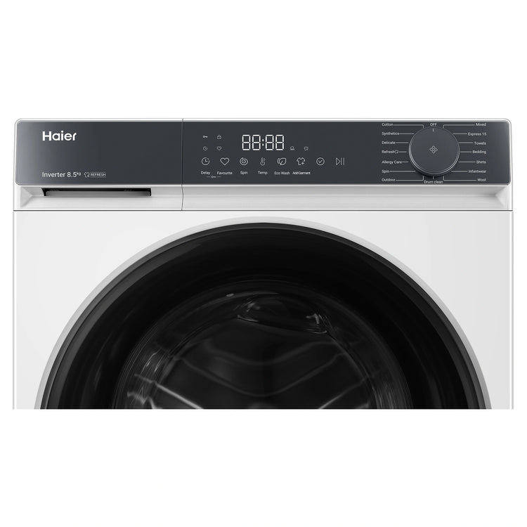 Haier 8.5kg 300 Series White Front Load Washing Machine HWF85KW1, Front Panel View