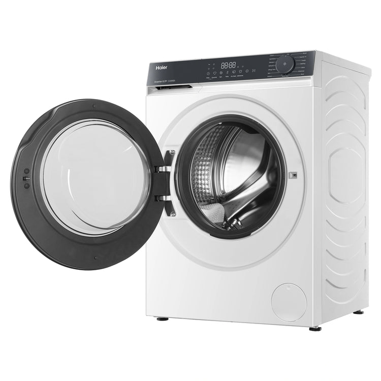 Haier 8.5kg 300 Series White Front Load Washing Machine HWF85KW1, Right Side Open Door View