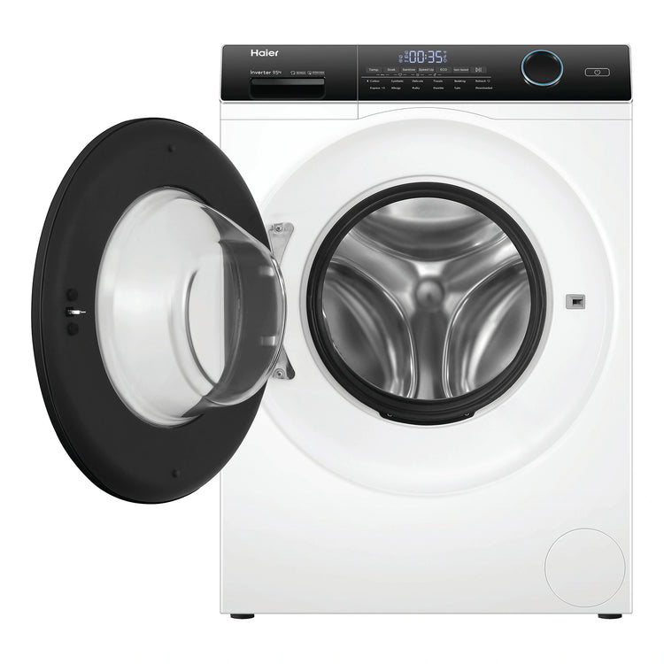 Haier 9.5kg 500 Series Front Loader Washing Machine HWF95AN1. Front View with Door Open