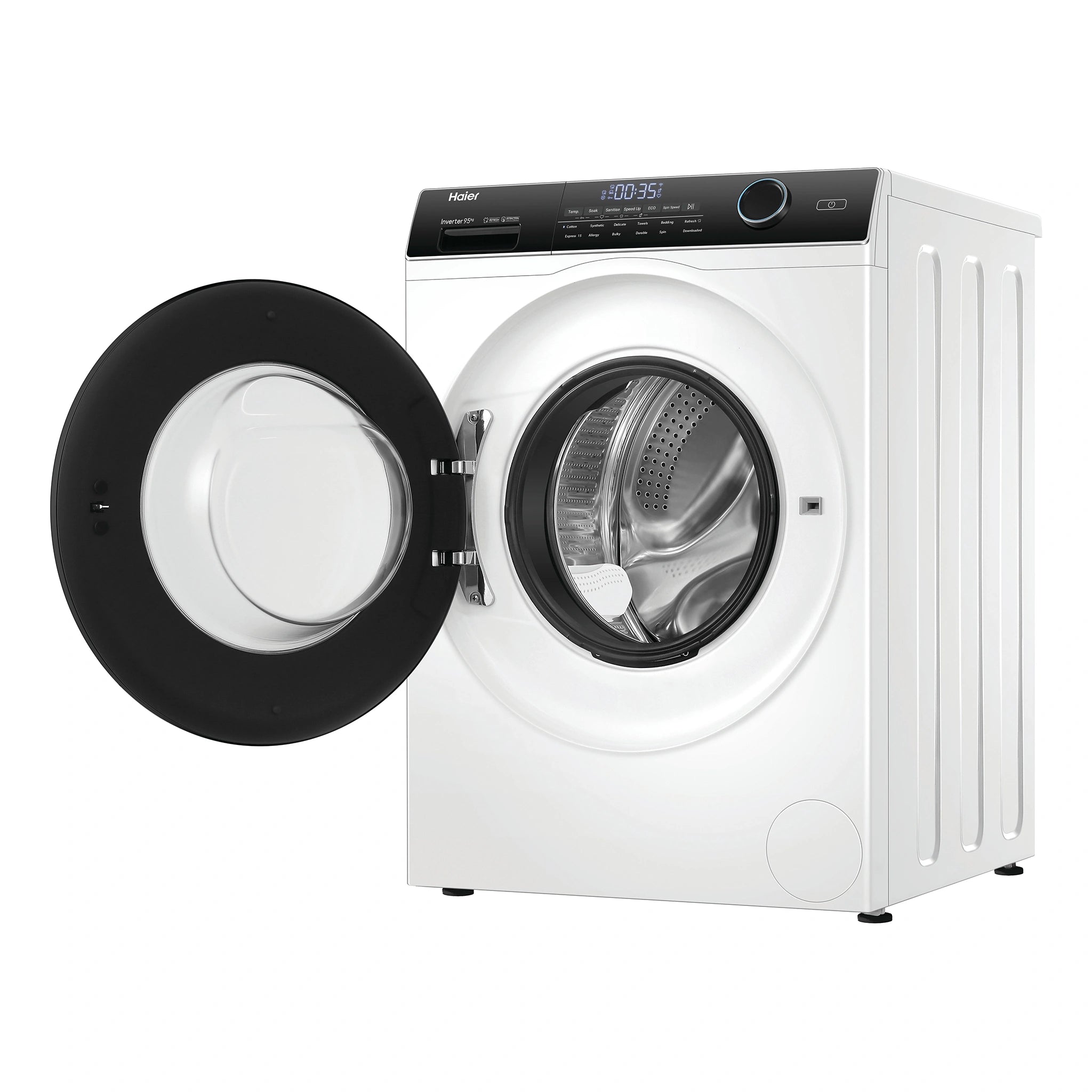 Haier 9.5kg 500 Series Front Loader Washing Machine HWF95AN1. Right Side View with Door Open