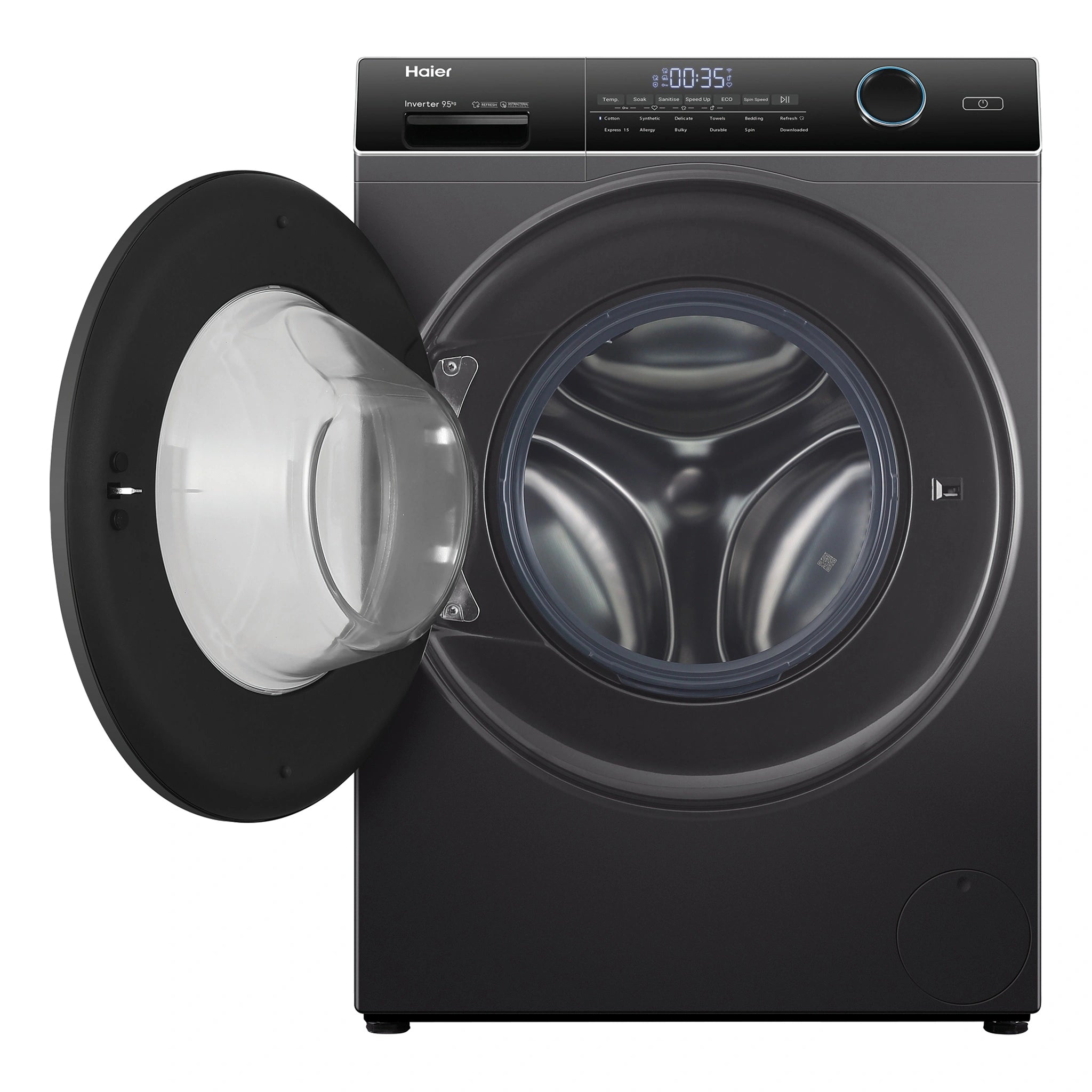 Haier 9.5kg 500 Series Front Loader Washing Machine HWF95ANB1, Front View with Door Open