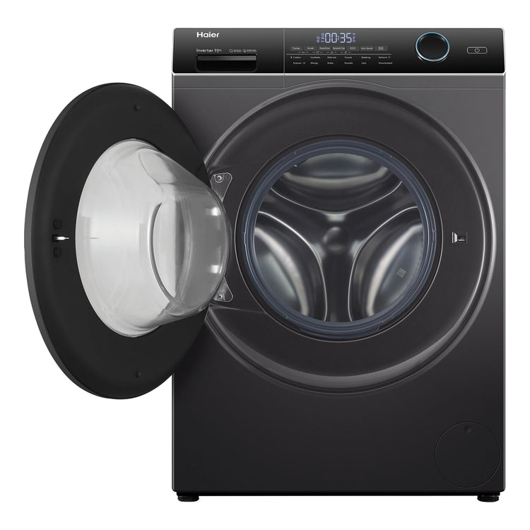 Haier 9.5kg 500 Series Front Loader Washing Machine HWF95ANB1, Front View with Door Open
