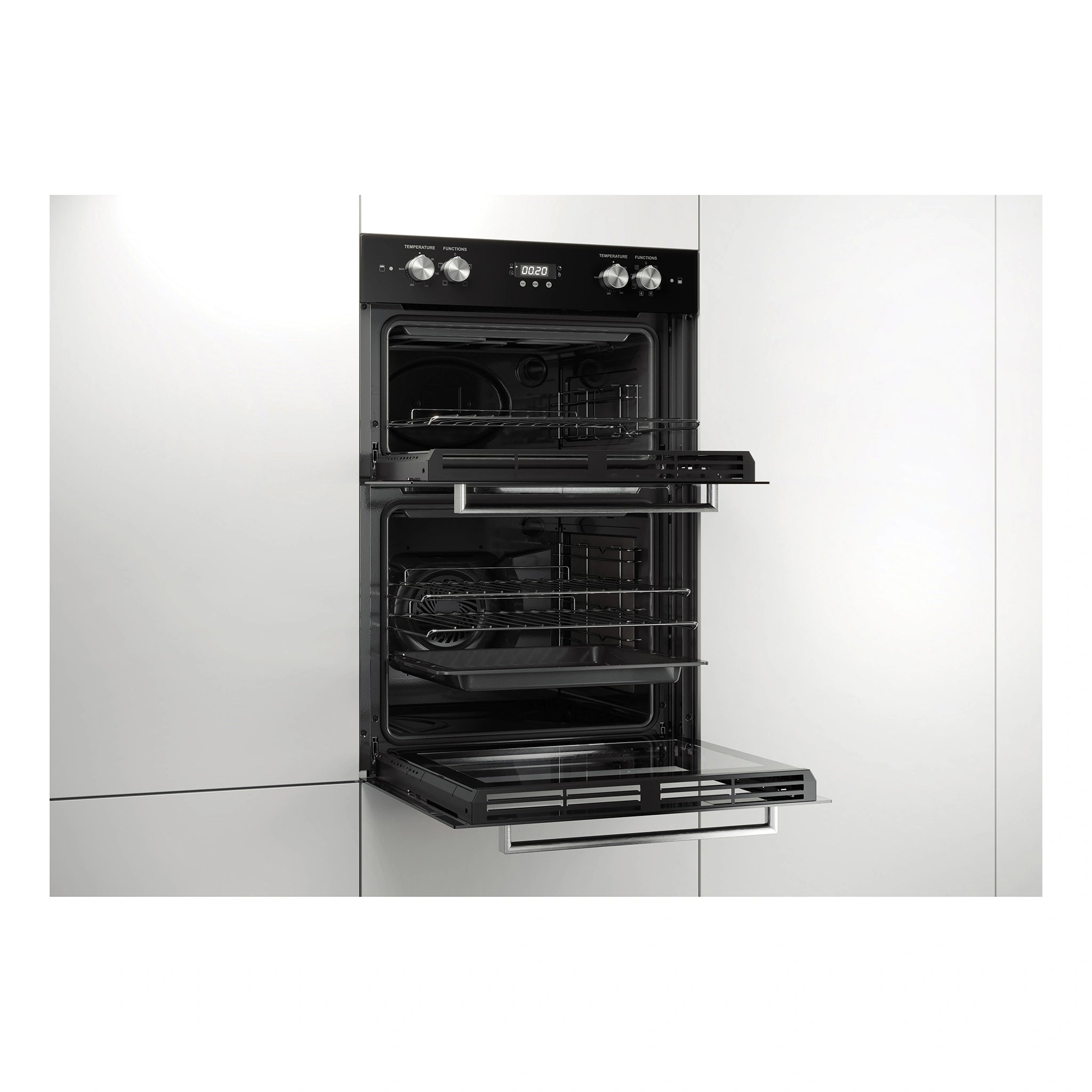 Haier 60cm Double Oven HWO60B7EX2, Left Side Double Door View With Door Open