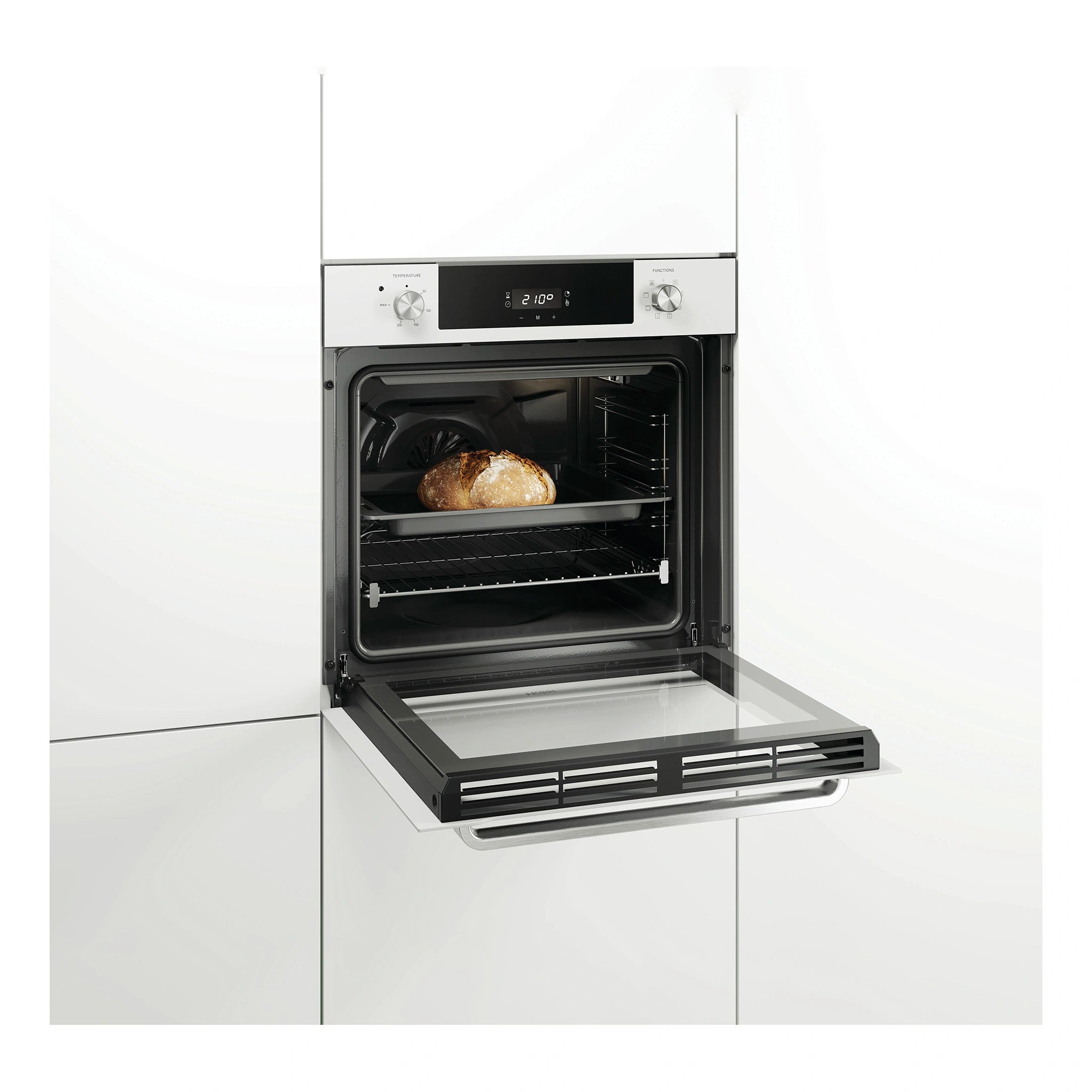 Haier 60cm Seven Function Oven with Air Fry Grey HWO60S7ELG4, Side View Cooking Door Open