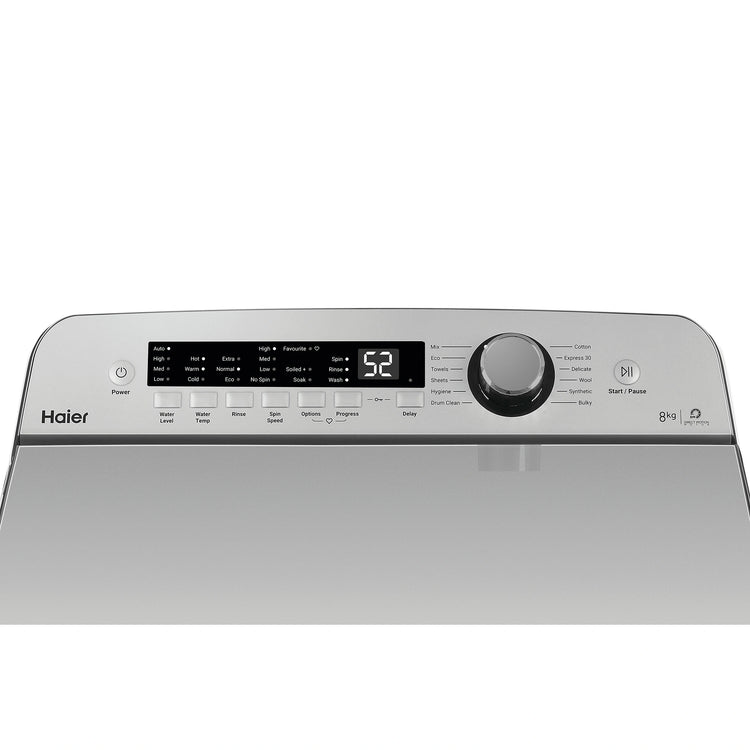 Haier 8kg Top Load Washing Machine HWT08AN1, Control Panel View