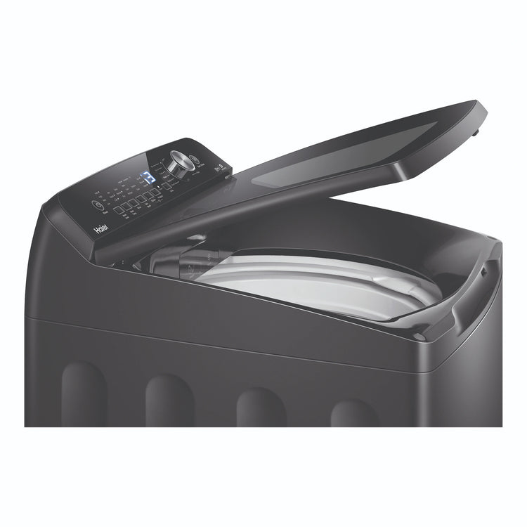 Haier 10kg 500 Series Top Loader Washing Machine HWT10ANB1, Top Left Side View With Door Open