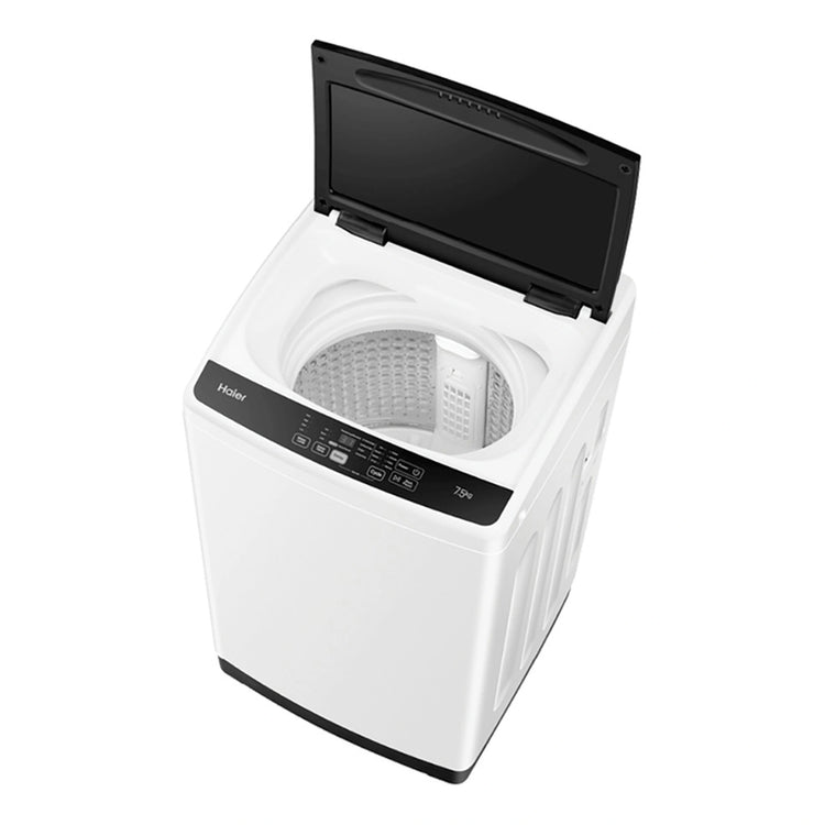 Haier 7.5kg 300 Series Top Loader Washing Machine HWT75AA1, Top Right Side View With Door Open