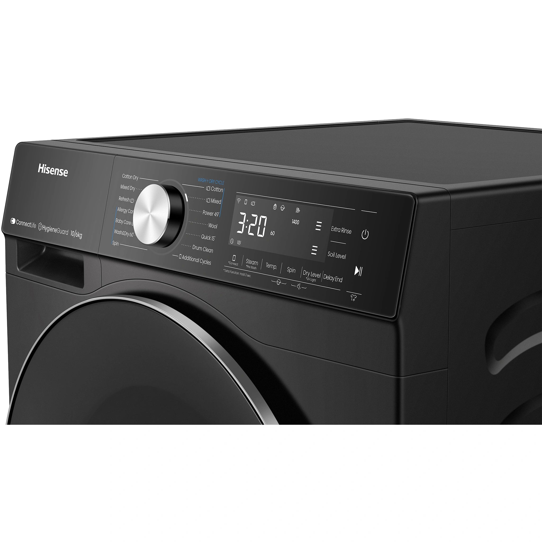 Hisense 10kg-6kg Series 7 Washer Dryer Combo HCF7S1014B, Control Panel Right Side View