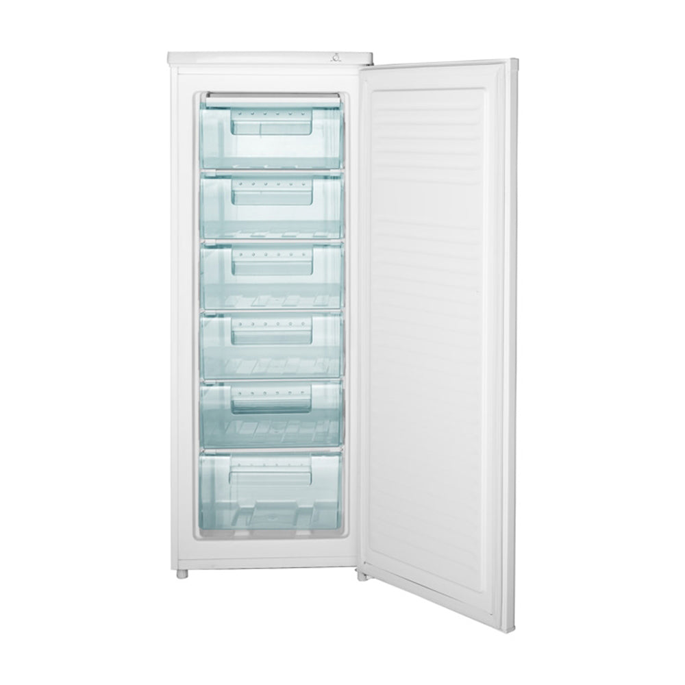 Haier HFZ175 175L Upright Freezer White, Front view with door open